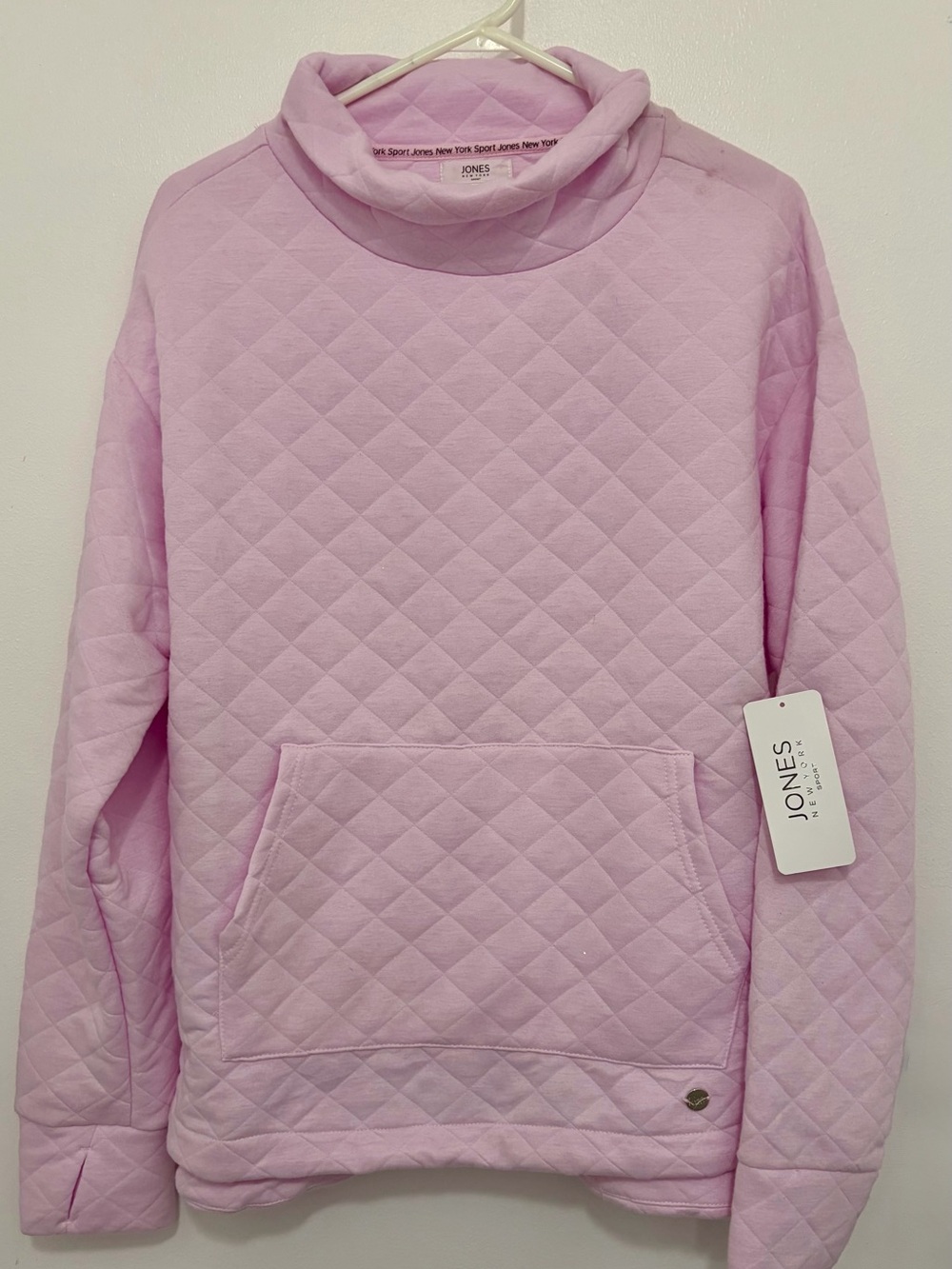 Jones New York Quilted Funnel Neck Pullover - Pale Pink